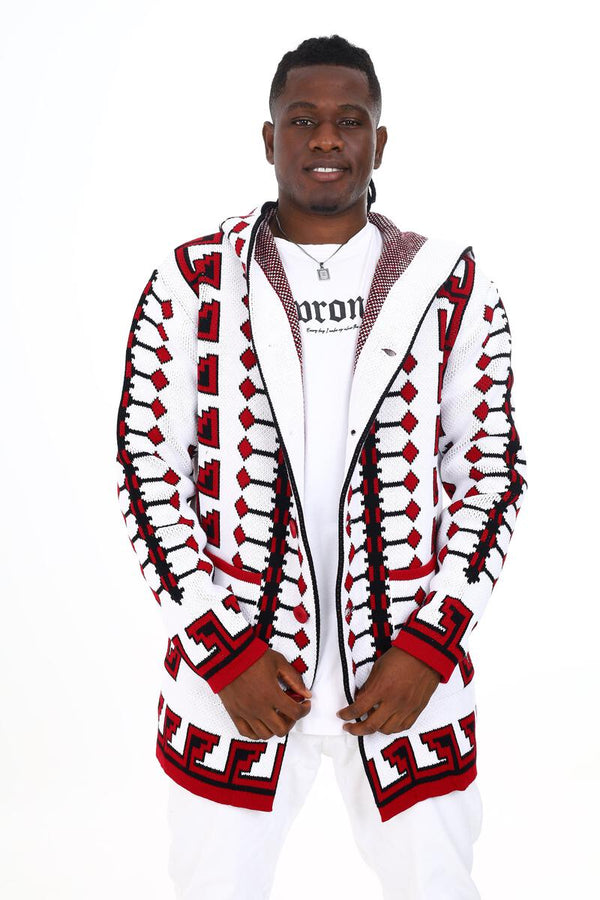 BP Hooded Long Sleeve Cardigan Sweater - Red White