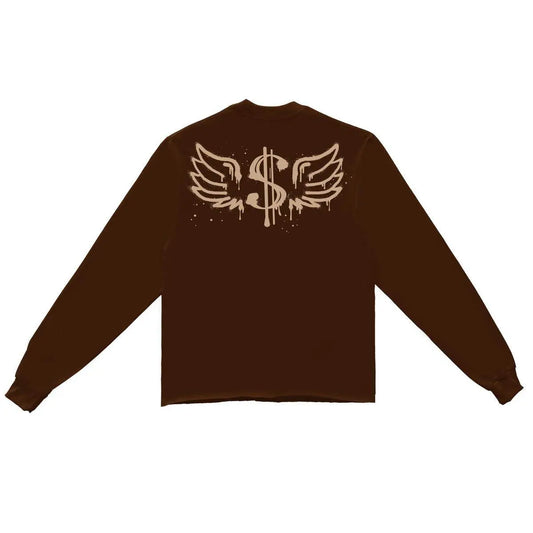 Warped Cropped Heavyweight Long Sleeve Tee - Brown - BLVD