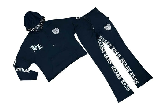 Focus Jeans - Heartless Cropped Stone Stacked Terry Jogging Sets - Black - BLVD