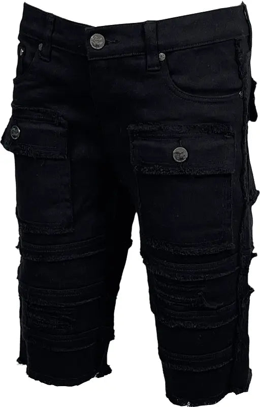 BT Frayed Men Jeans Shorts - Black - BLVD