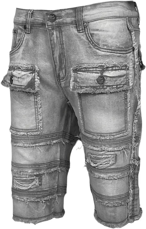 BT Frayed Men Jeans Shorts - Gray Wash - BLVD