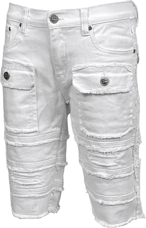 BT Frayed Men Jeans Shorts - White - BLVD