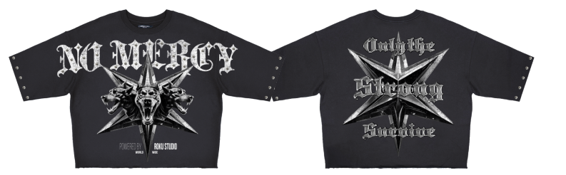 Roku - No Mercy Cropped Fleece Crew Tee - Black