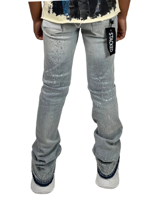 Liquid Crystal - Kids Small & Big Crystal Stacked Jeans - Ice Antique JTF2316