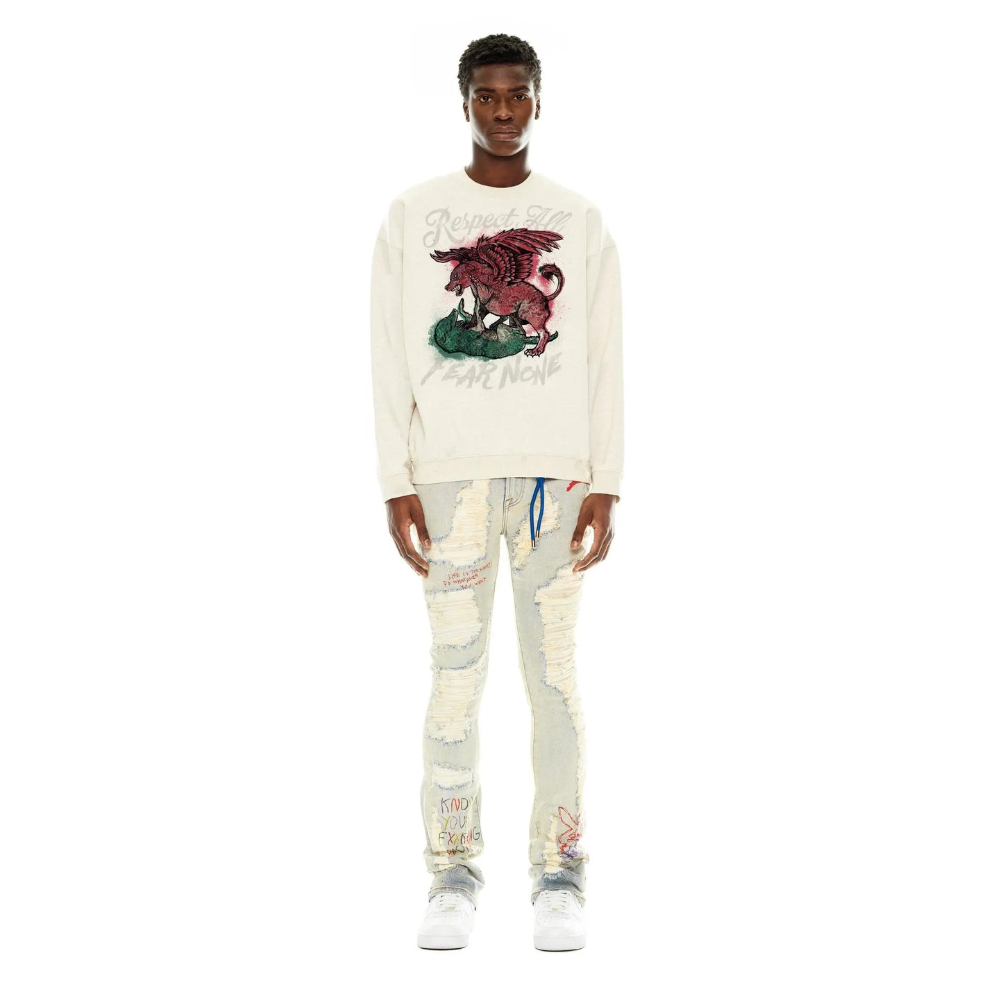 Cult Of Individuality - Crew Neck Fleece "Respect All" in Winter White - BLVD