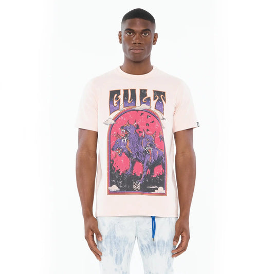 Cult Of Individuality - Short Sleeve Crew Neck Tee "Orthrus" in Powder Pink - BLVD