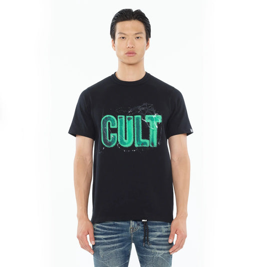 Cult Of Individuality - Short Sleeve Crew Neck Tee "Glow In The Dark Logo" in Black - BLVD