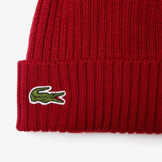 Lacoste Men's Ribbed Wool Beanie - Bordeaux 476 - BLVD