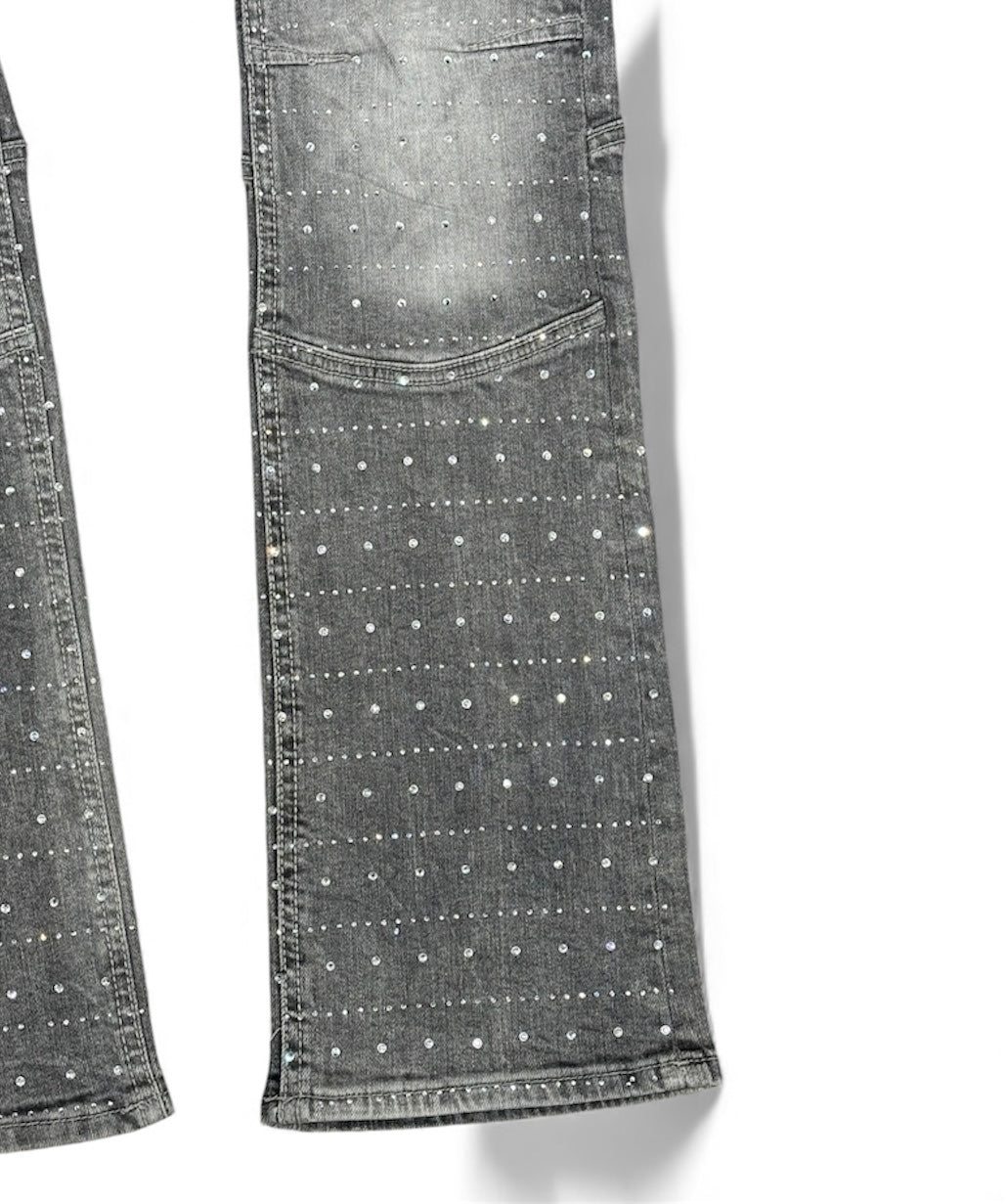 Liquid Crystal - Men Crystal Stacked Jeans - Cement Wash JTF2334