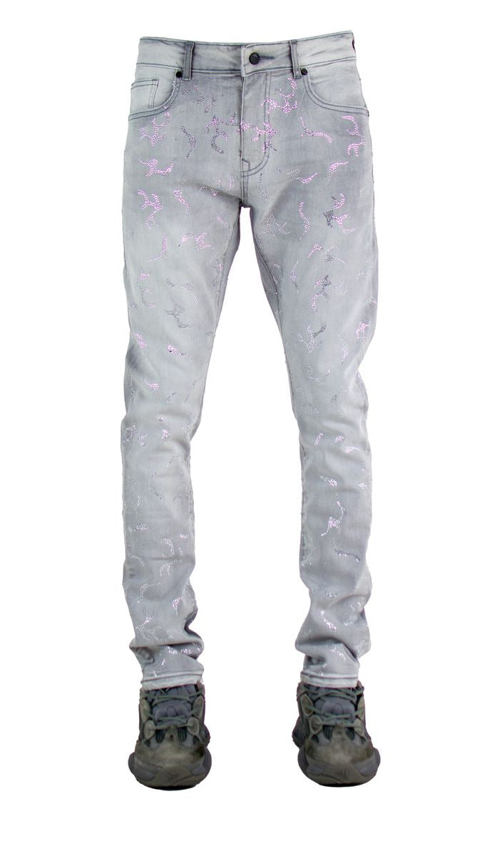 Focus - Men All Over Stone Slim Fit Denim - Light Grey Focus