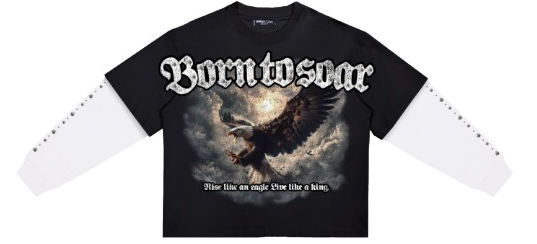 Roku - Born To Soar Boxy Layered Long Sleeve Tee - Black