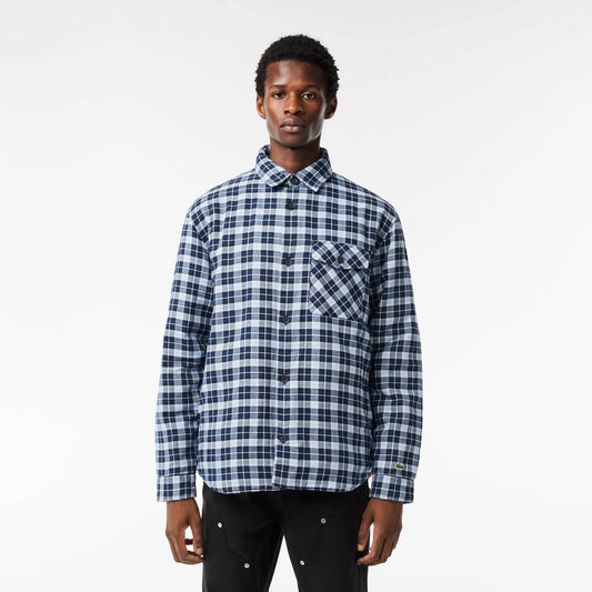 Lacoste Men's Checked Overshirt with Quilted Lining - Navy Blue White QLI - BLVD