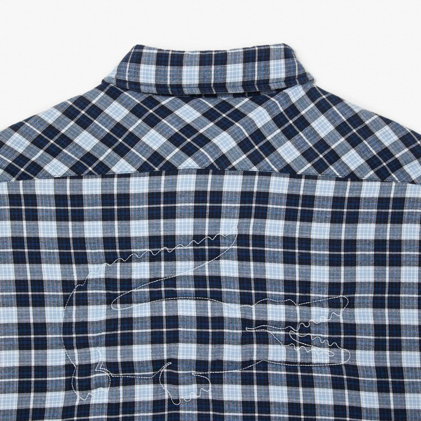 Lacoste Men's Checked Overshirt with Quilted Lining - Navy Blue White QLI - BLVD