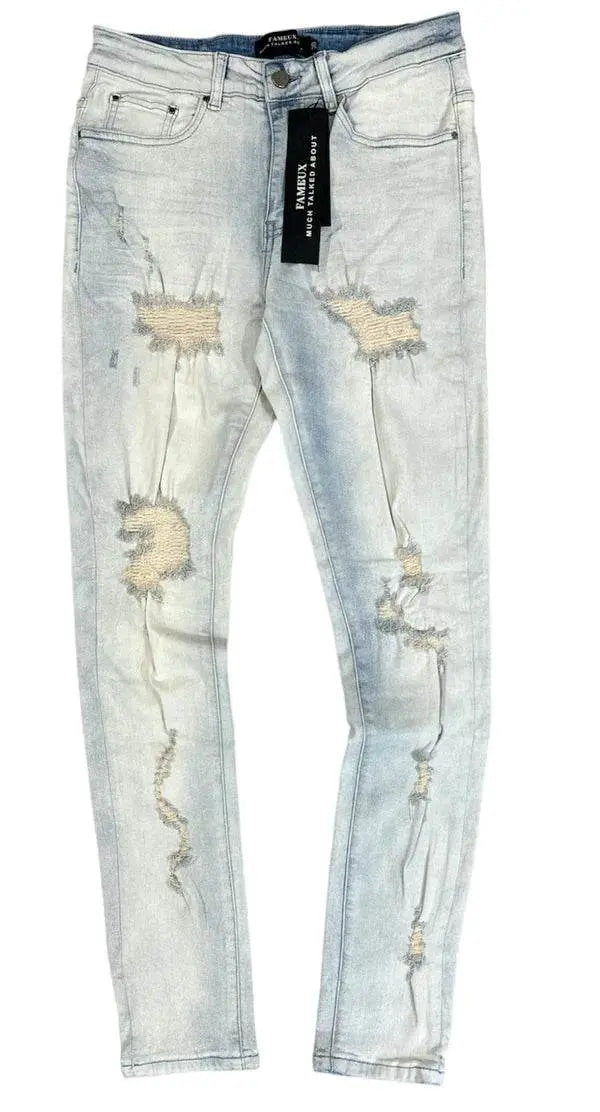 Fameux Ripped & Repaired Jeans (Light Blue) - BLVD
