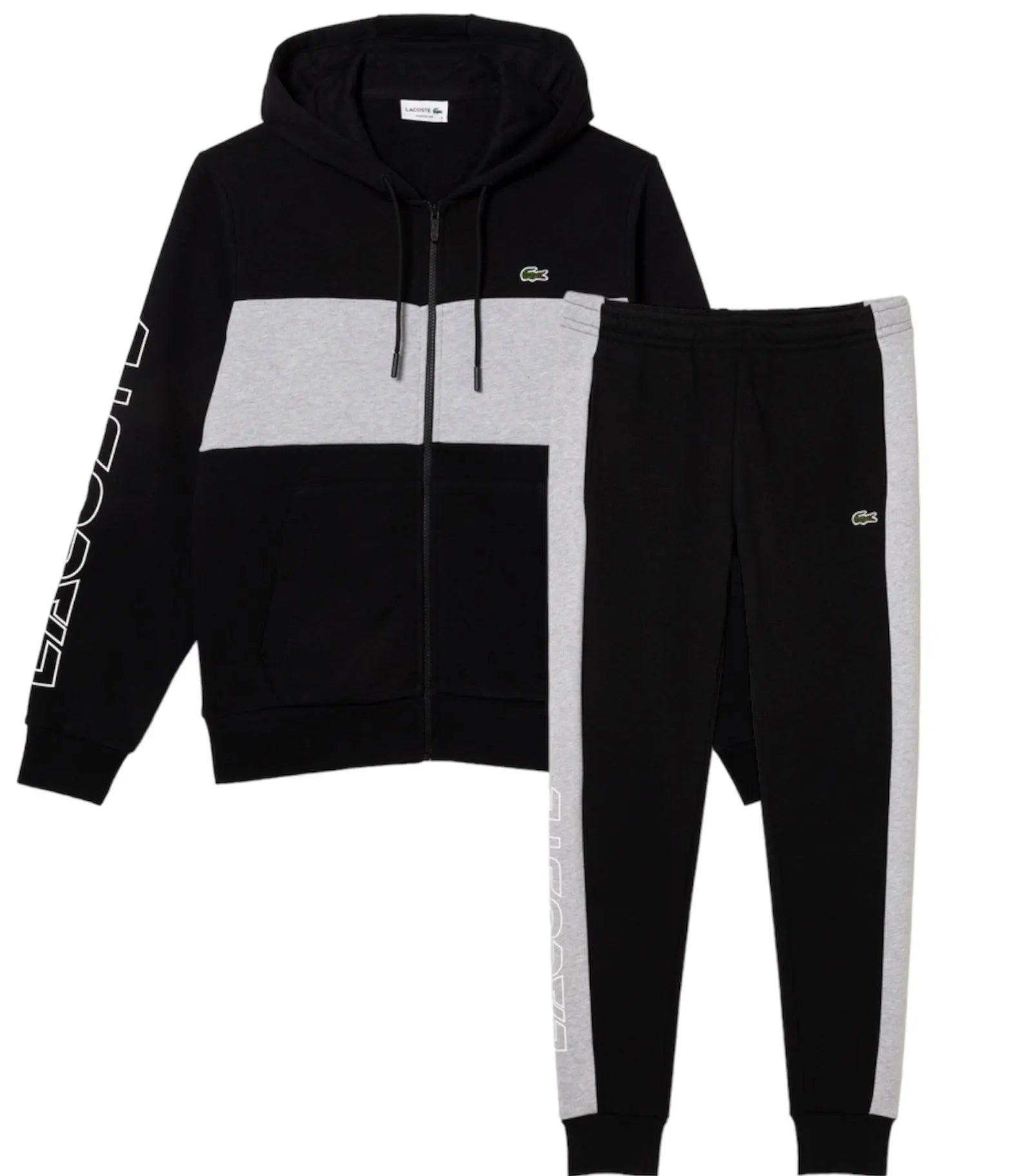 Lacoste Men's Colorblock Zip-Up Hoodie Sweatpants Set Black Grey