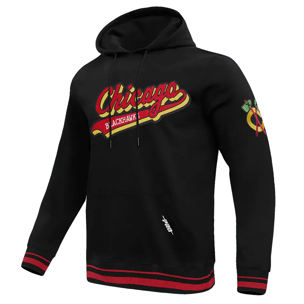 Pro Standard - Chicago Blackhawks Script Tail Rib Flc Po Hoodie - Black Red - BLVD