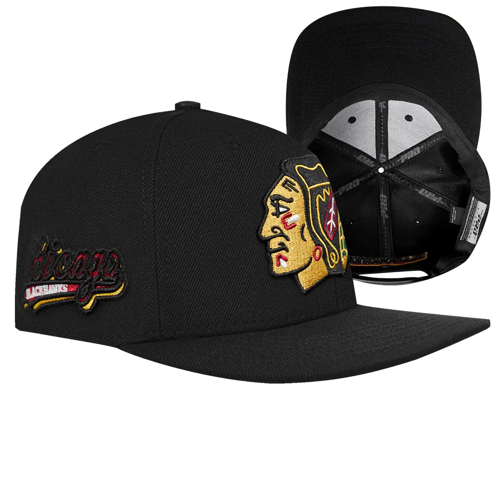Pro Standard - Chicago Blackhawks Script Tail Wool Snapback Hat - Black - BLVD