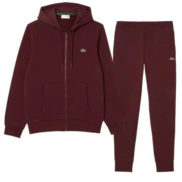 Lacoste Men's Fleece Zip-Up Hoodie & Tapered Fit Sweatpants Set - Bordeaux Dark BZD - BLVD