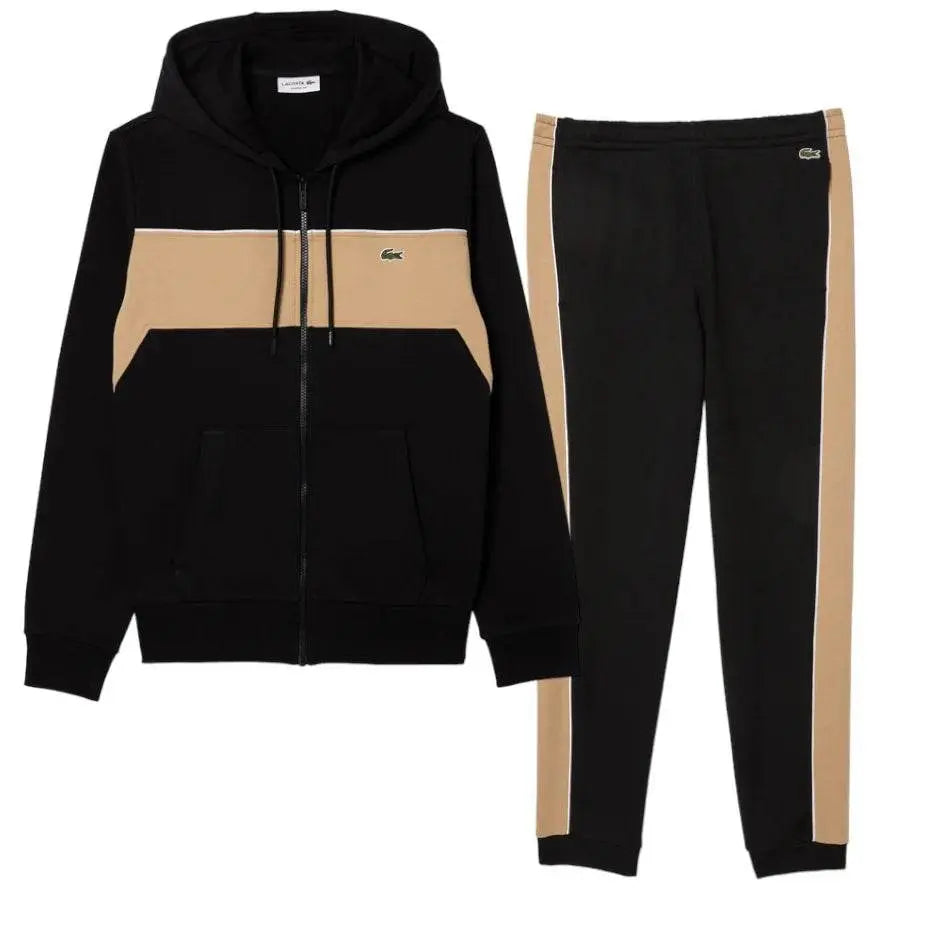 Lacoste Men's Zip-Up Colourblock Hoodie & Sweatpants Set - Black / Beige CMB - BLVD