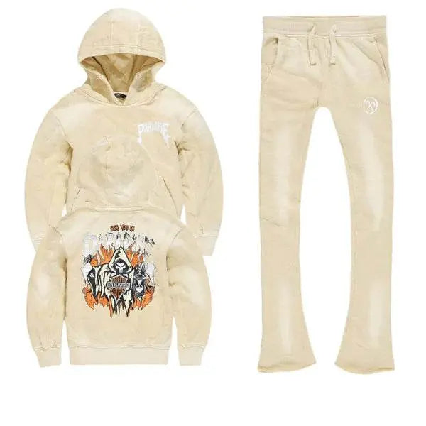 Jordan Craig - Kids Afterlife Pullover Hoodie & Stacked Sweatpants Set - Khaki - BLVD