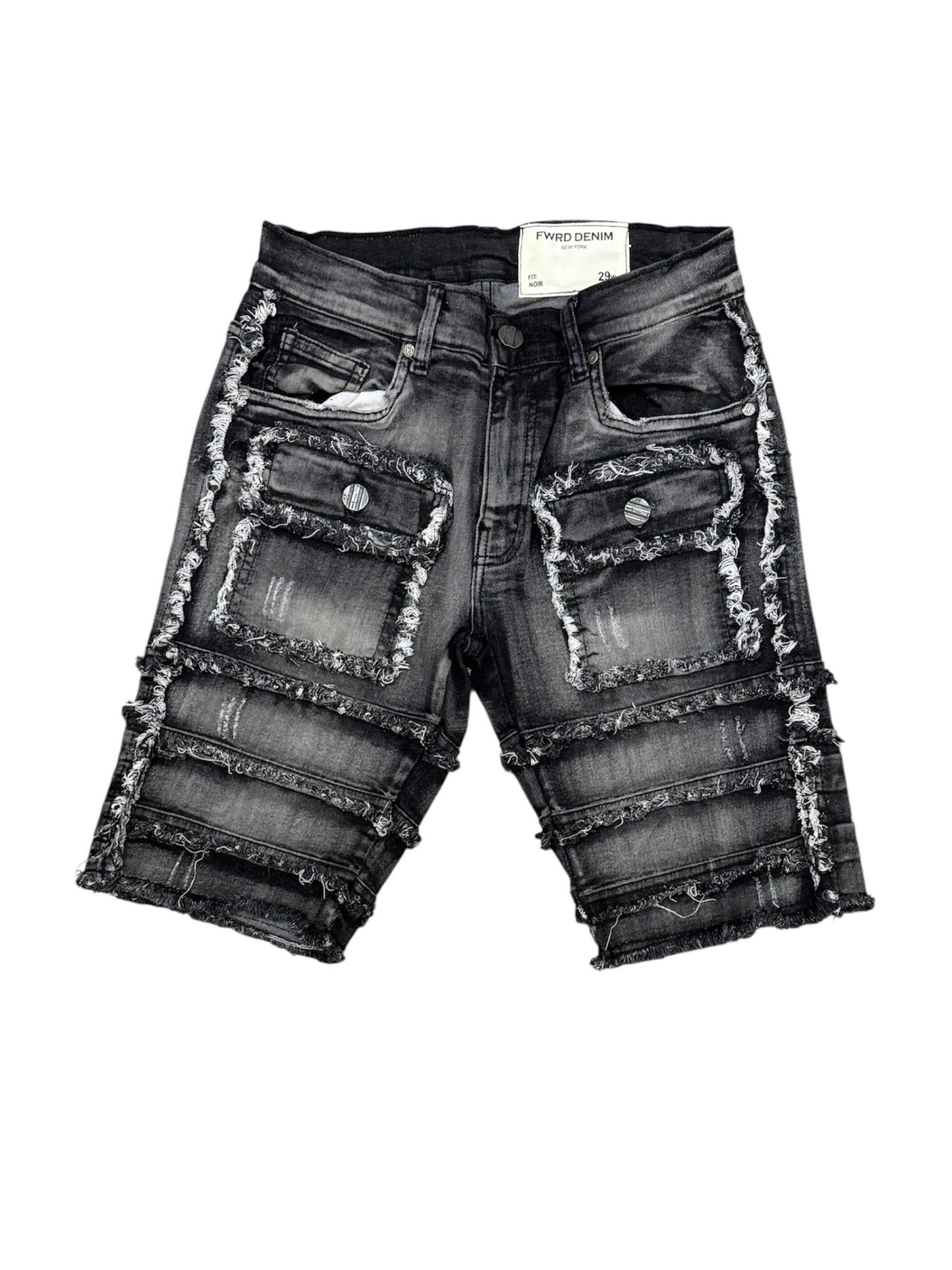 Fwrd Men Patchwork Jeans Shorts - Washed Black