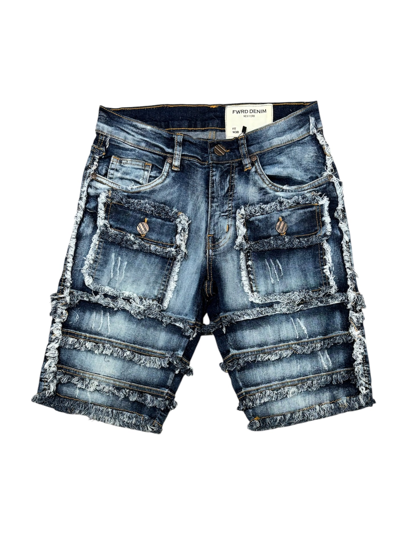 Fwrd Men Patchwork Jeans Shorts - Dark Blue