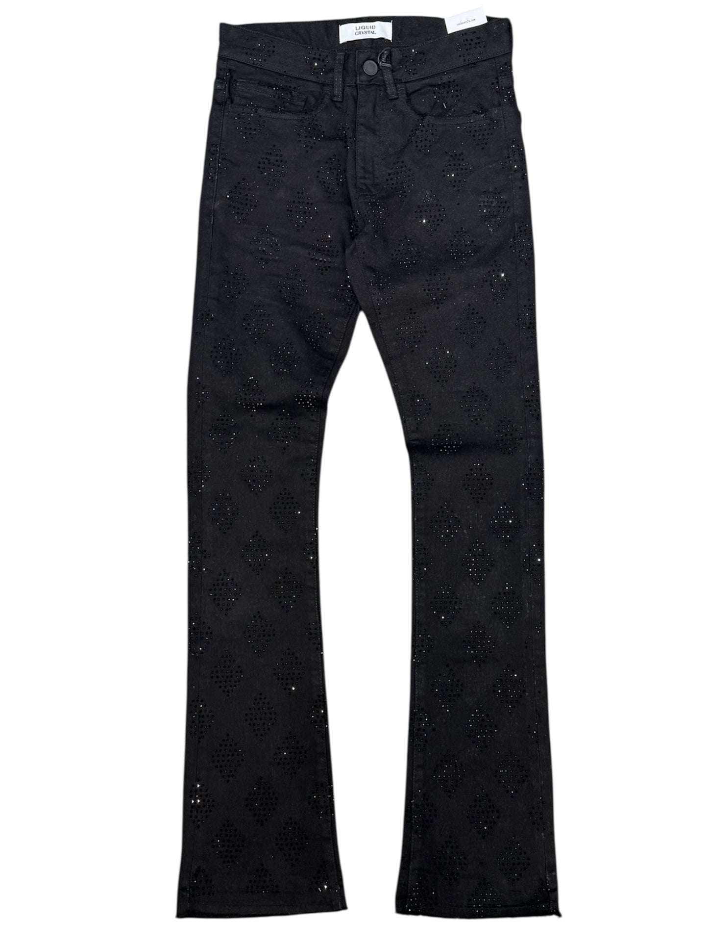 Liquid Crystal - Men Diamond Crystal Stacked Jeans - Jet Black JTF2317 Liquid Crystal