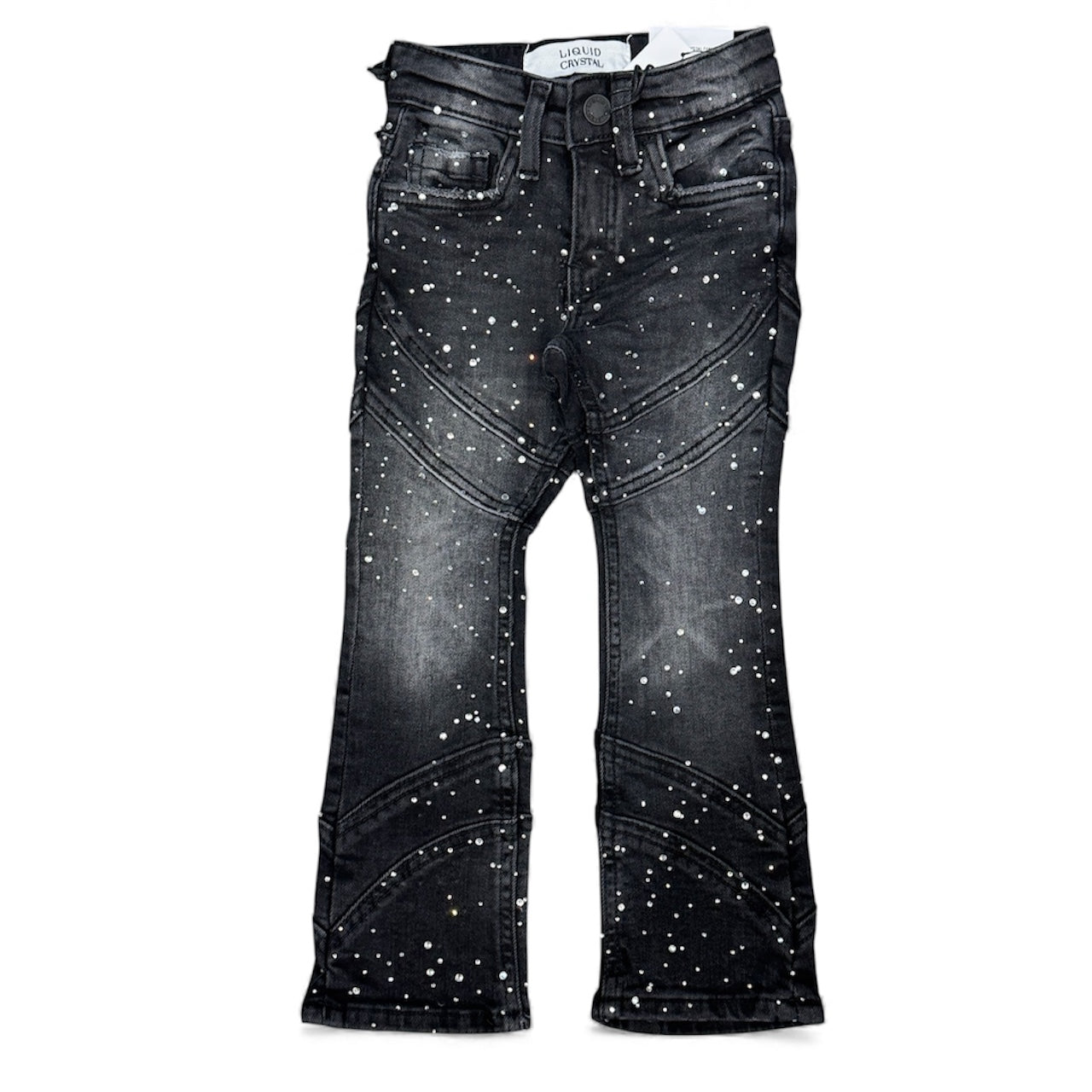 Liquid Crystal - Kids Crystal Stacked Jeans - Black Ice JTF2333KB Liquid Crystal