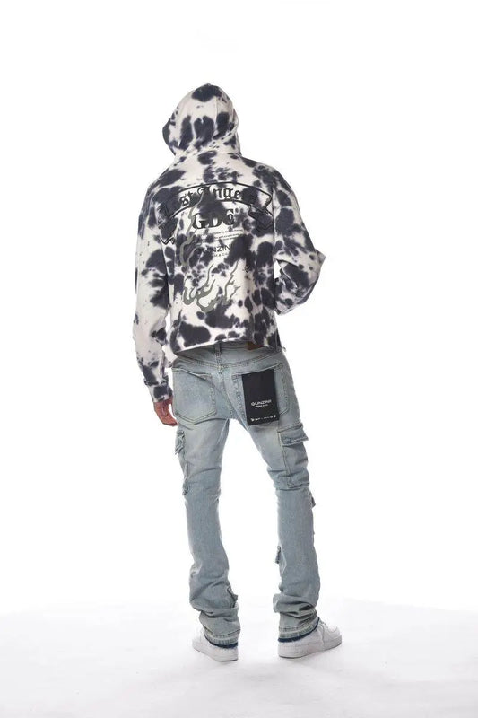 Gunzinii Lost Angels Tie-dye Crop Top Pullover Hoodie - Grey - BLVD