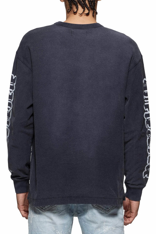 Purple Brand Worn Gothic Wordmark Long Sleeve Tee - Black - P204-JWGW125 - BLVD