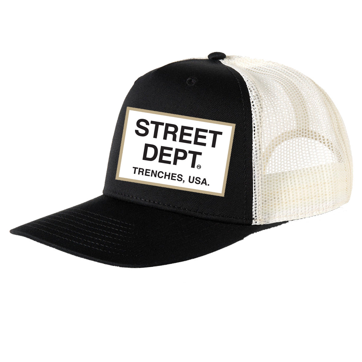 Pg Apparel Street Dept Trucker Hat - Black / Cream w/ Khaki