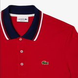 Lacoste Men's Regular Fit Stretch Cotton Piqué Contrast Collar Polo  - Red / Navy Blue