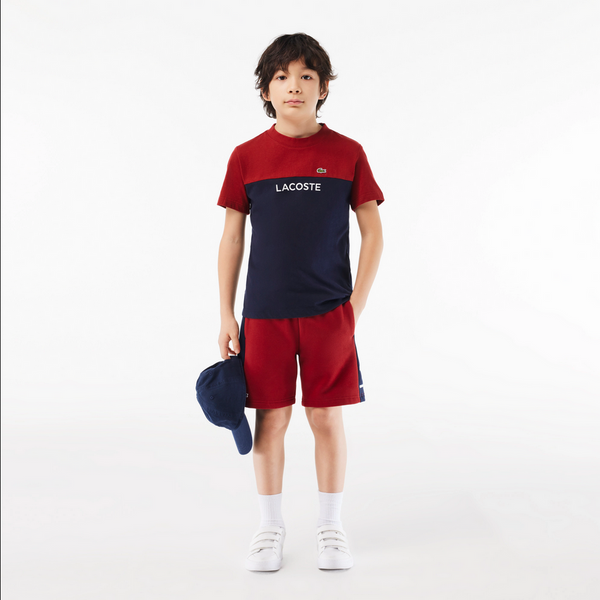 Lacoste  Kids’ Colorblock T-shirt & Striped Shorts Set - Bordeaux Navy IQF