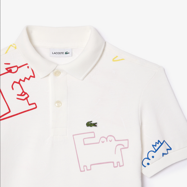 Lacoste Kids' Piqué Croc Print Polo - White 2CQ