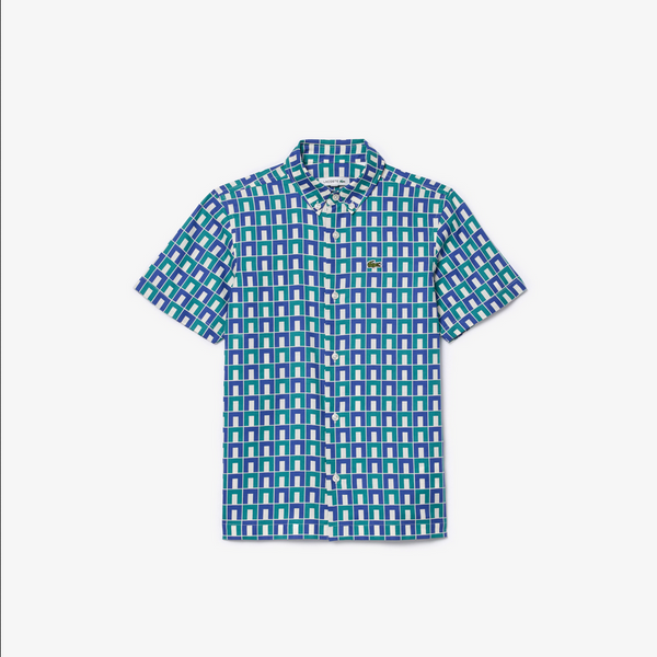 Lacoste  Kids' Short Sleeved Monogram Print Shirt & Shorts Set - White Blue R1T