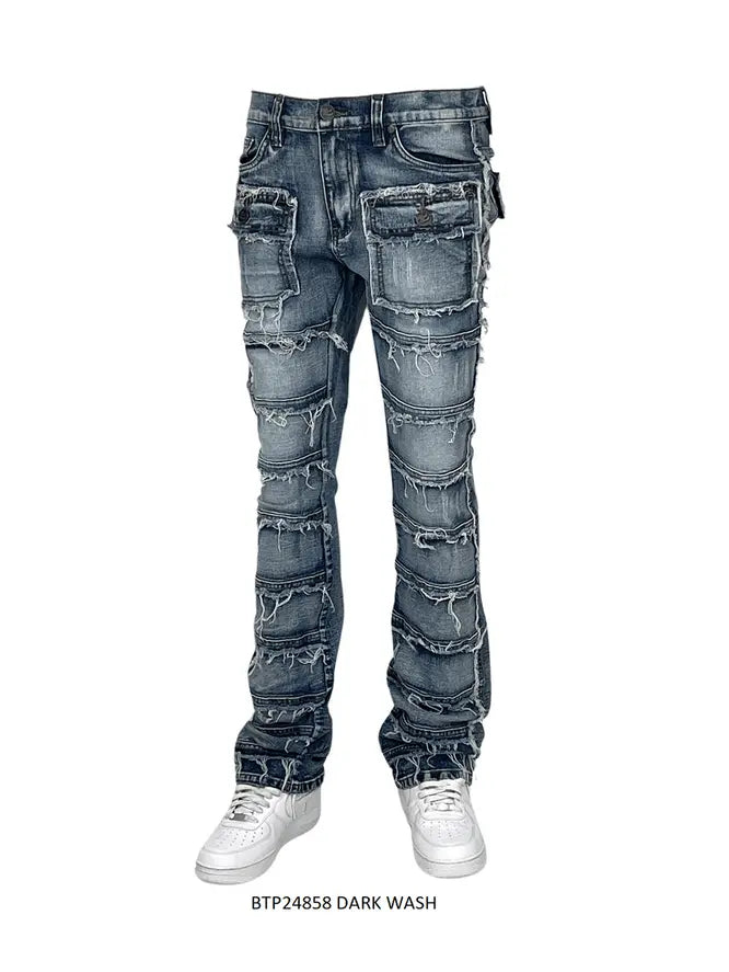 BT Kids Frayed Stack Jeans - Dark Wash - BLVD