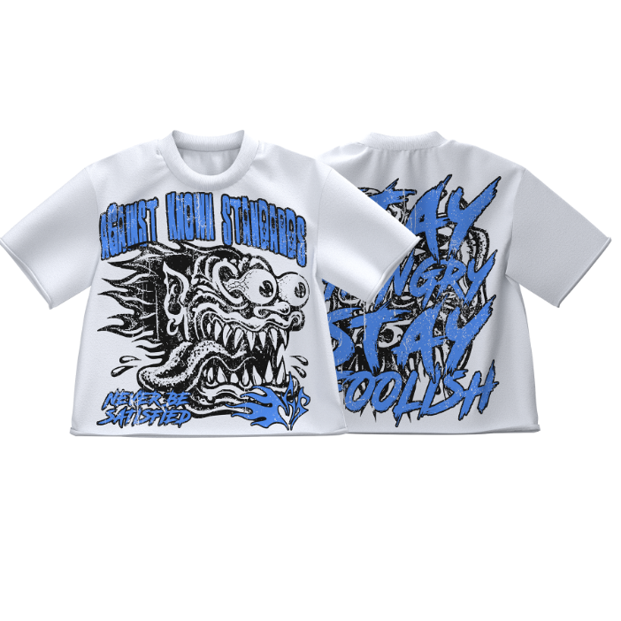Aks - Stay Hungry French Terry Cropped Shirt - White Dolph Blue