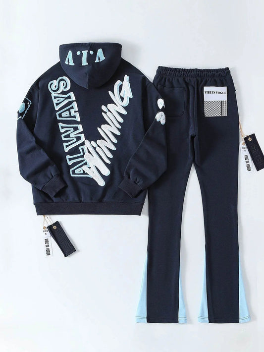 Vibe In Vogue - Winning Moves Stacked Jogging Sets - Navy / Baby Blue - BLVD