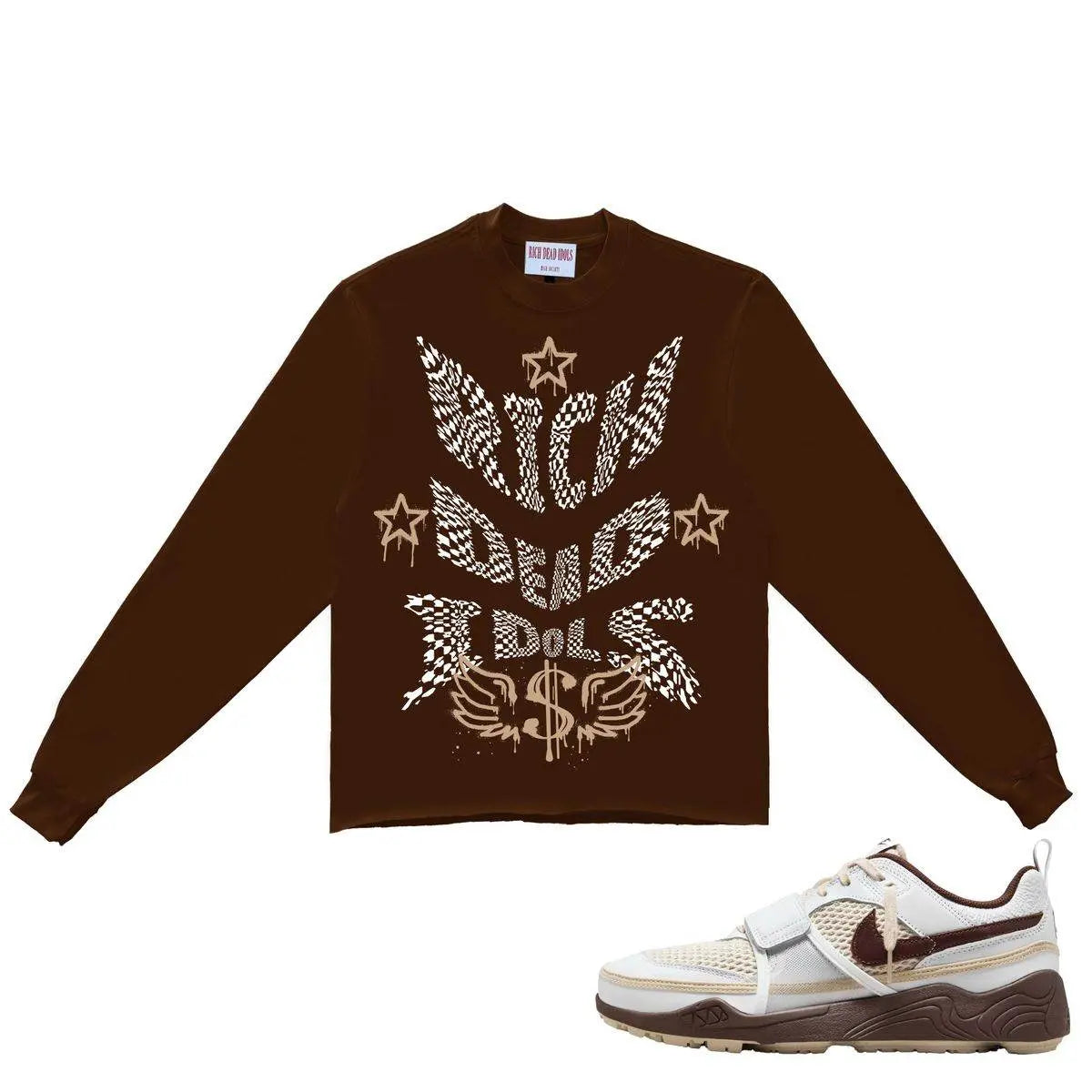 Warped Cropped Heavyweight Long Sleeve Tee - Brown - BLVD