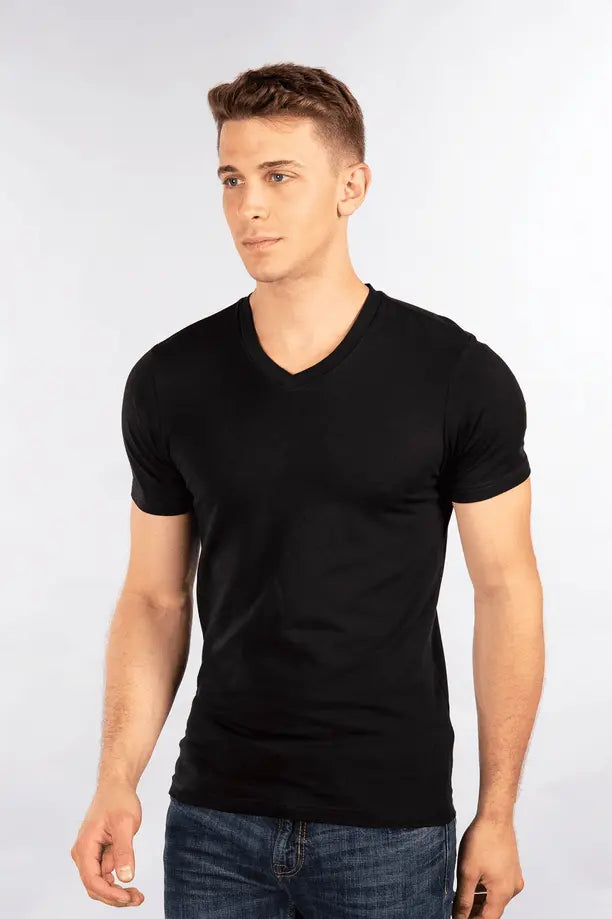 City Lab Stretch Slim Fit T-Shirt, V Neck Black - BLVD