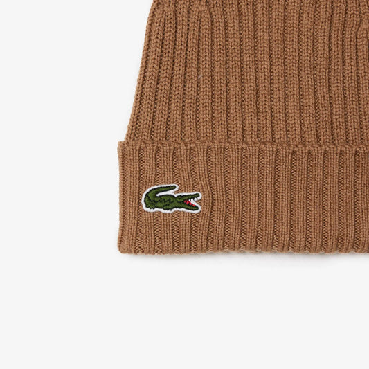 Lacoste Men's Ribbed Wool Beanie - Brown SIX - BLVD