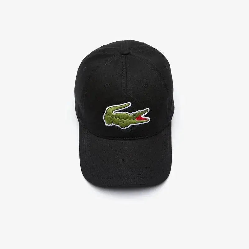 Men's Lacoste Contrast Strap And Oversized Crocodile Cotton Cap - Black - BLVD