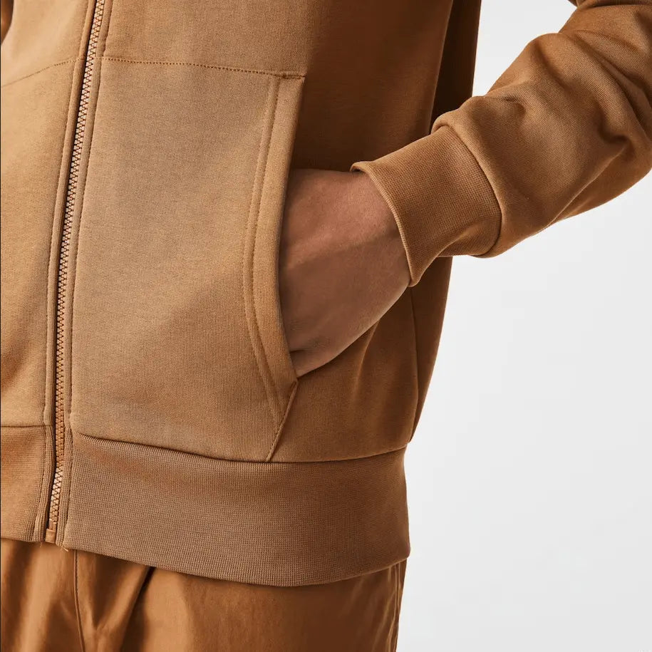 Lacoste Men’s Kangaroo Pocket Color-Block Sweatshirt Hoodie & Tapered Fit Fleece Trackpants Set Z0W Brown - BLVD