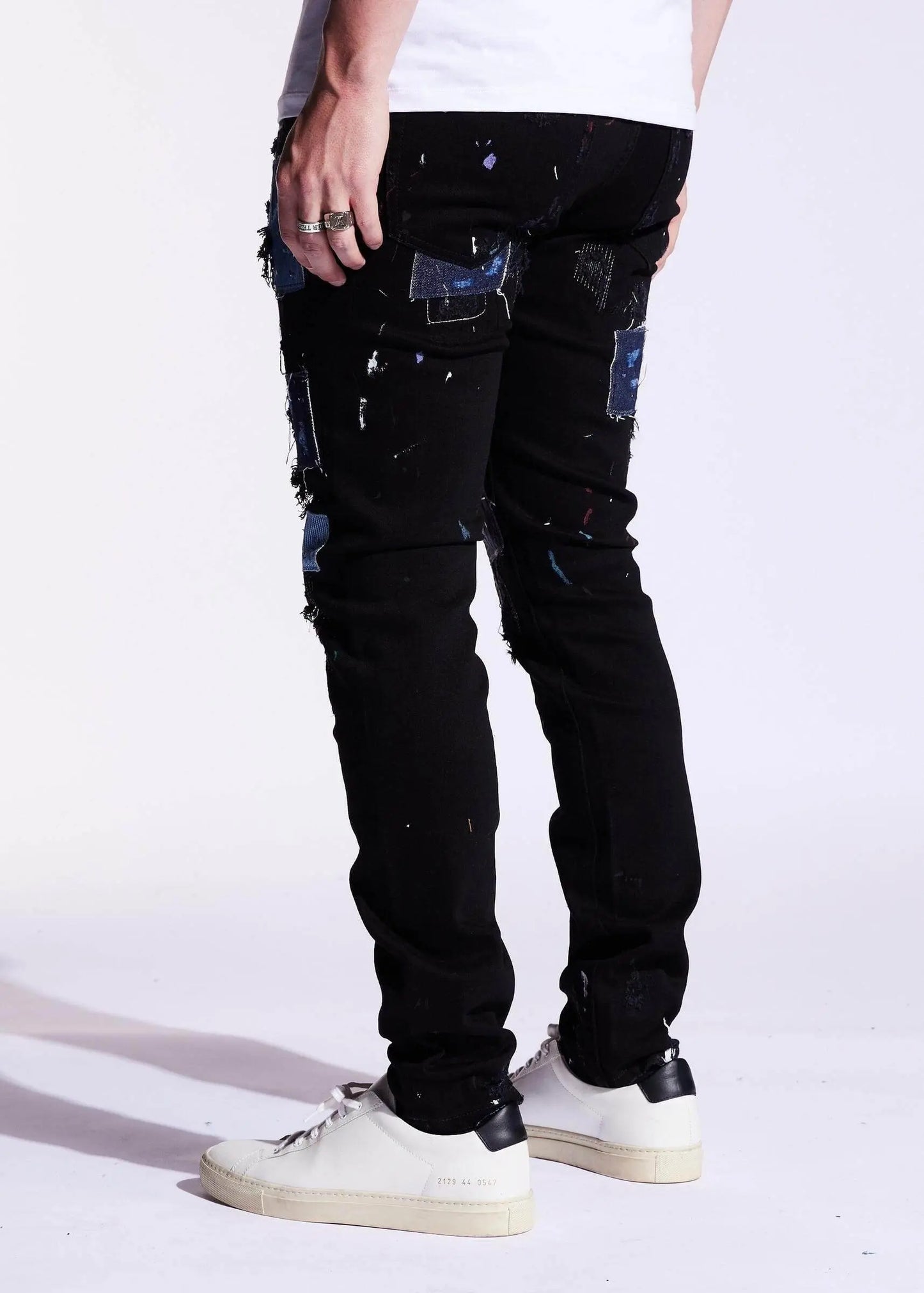 Men's Embellish Silas Black Patchwork Denim - BLVD