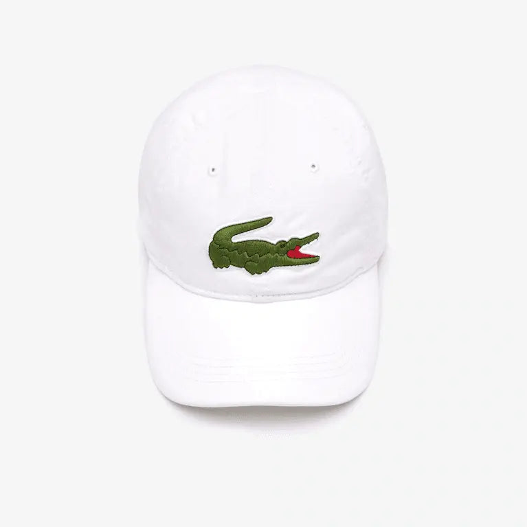 Men's Lacoste Contrast Strap And Oversized Crocodile Cotton Cap White - BLVD