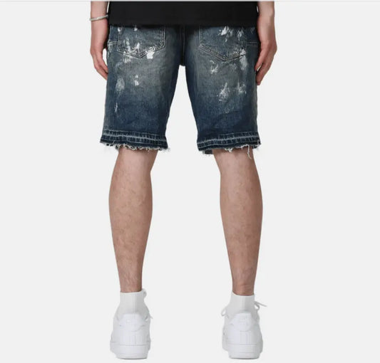 Purple Brand P201 Vintage Mid Indigo Torn Relaxed Shorts - P021-VMIT223 - BLVD