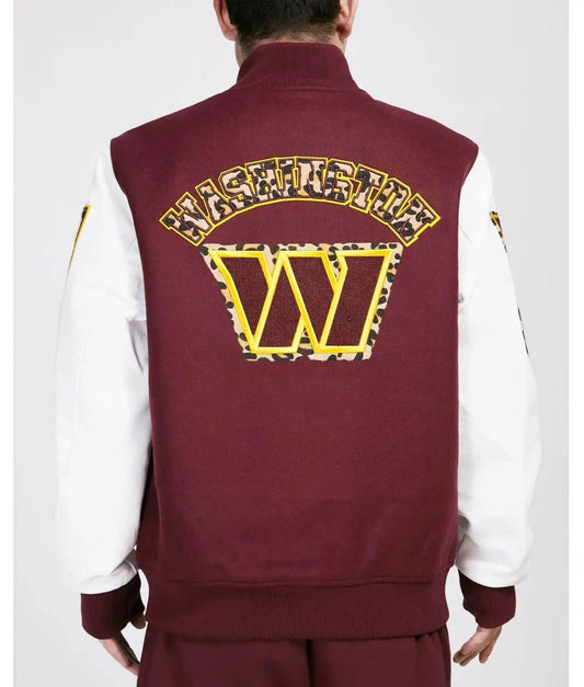 Pro Standard - Washington Commanders Animal Print Wool Varsity Jacket - Wine White - BLVD