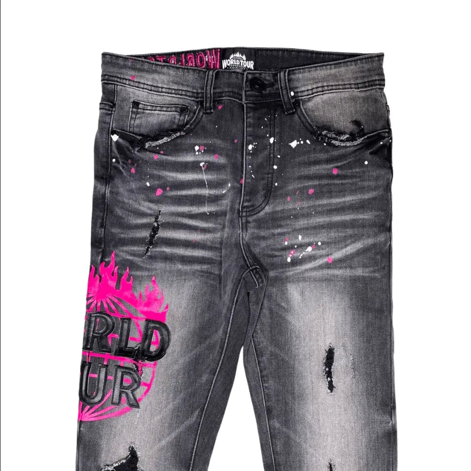 World Tour Signature Embroider Jean Black / Pink - BLVD