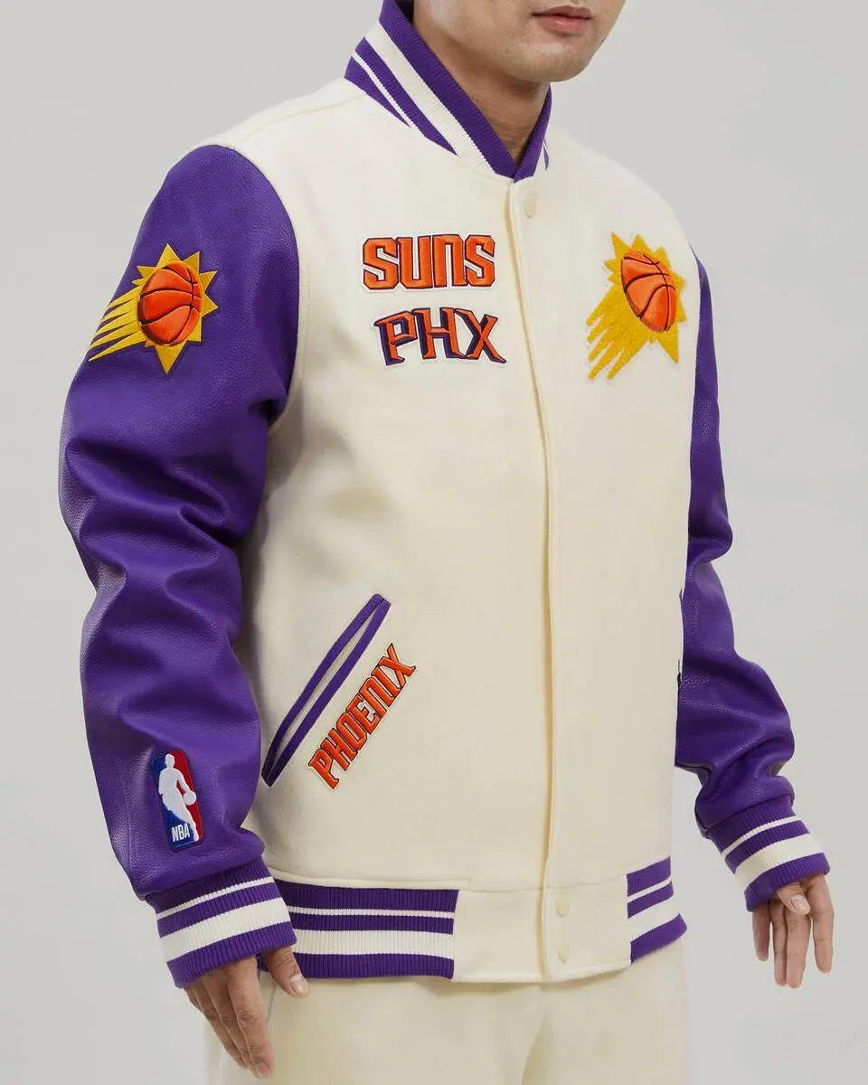 Pro Standard - Phoenix Suns Retro Classic Rib Wool Varsity Jacket - Eggshell / Purple - BLVD