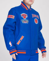 Pro Standard New York Knicks Crest Emblem Rib Wool Varsity Jacket  - Royal / Orange